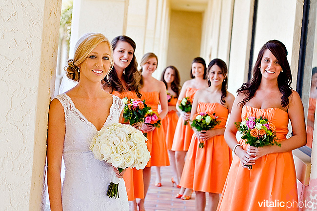 bridesmaids bridesmaid photo orange bridesmaid dresses tropical theme 