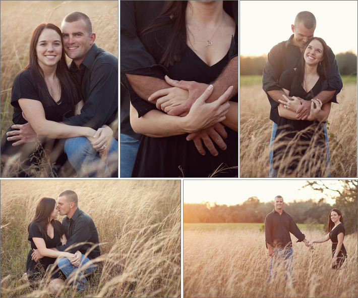 wide engagement, wide angle shot, creative engagement photography, vero beach wedding photographer, sebasitan wedding photographer, sunset field, engagement field, tall grass engagement
