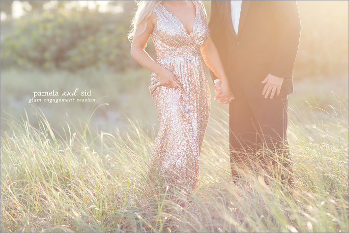 glam engagement session, beach glam, sparkly gown, glitter gown, sequin dress, glamorous engagement session, vitalic photo, sebastian inlet, best florida photographer, vero beach photographer, vero beach engagement, vero beach engagement photographer, beach engagement session, field engagement, tall grass photos