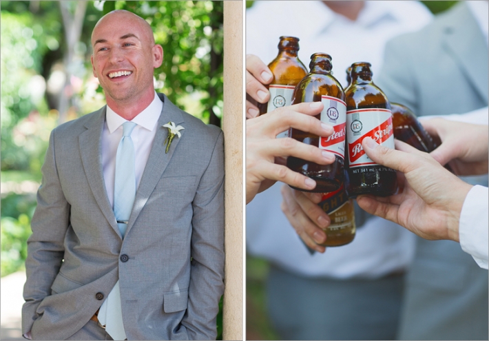 groomsmen in jamaica with red stripe